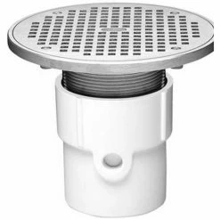 Oatey 72367 3" or 4" PVC Adjustable General Purpose Pipe Fit Drain w/ 8" Cast Chrome Grate & Rd Top